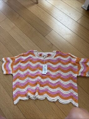 l*space womens Crochet Wave Crop Top in Pink, Orange & Cream